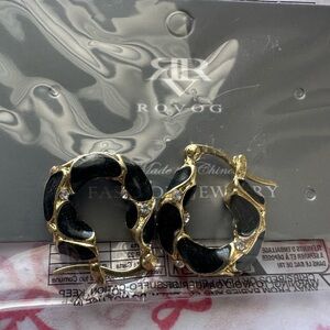 OVO Black and Gold Hoop Earrings